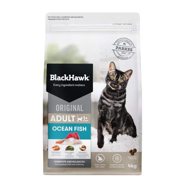 Black Hawk Original Cat Adult Ocean Fish Dry Cat Food 4kg, Black Hawk cat food, Pet Essentials Warehouse