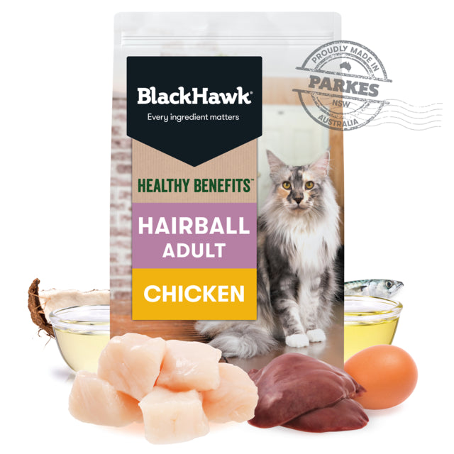 Black Hawk Healthy Benefits Adult Hairball Chicken Dry Cat Food, Healthy Benefits Cat Food Range, Pet Essentials Warehouse