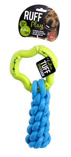 Ruff Play Foam Dental Ring with Rope, Tuff toy foam, ruff play dog toys, pet essentials Warehouse