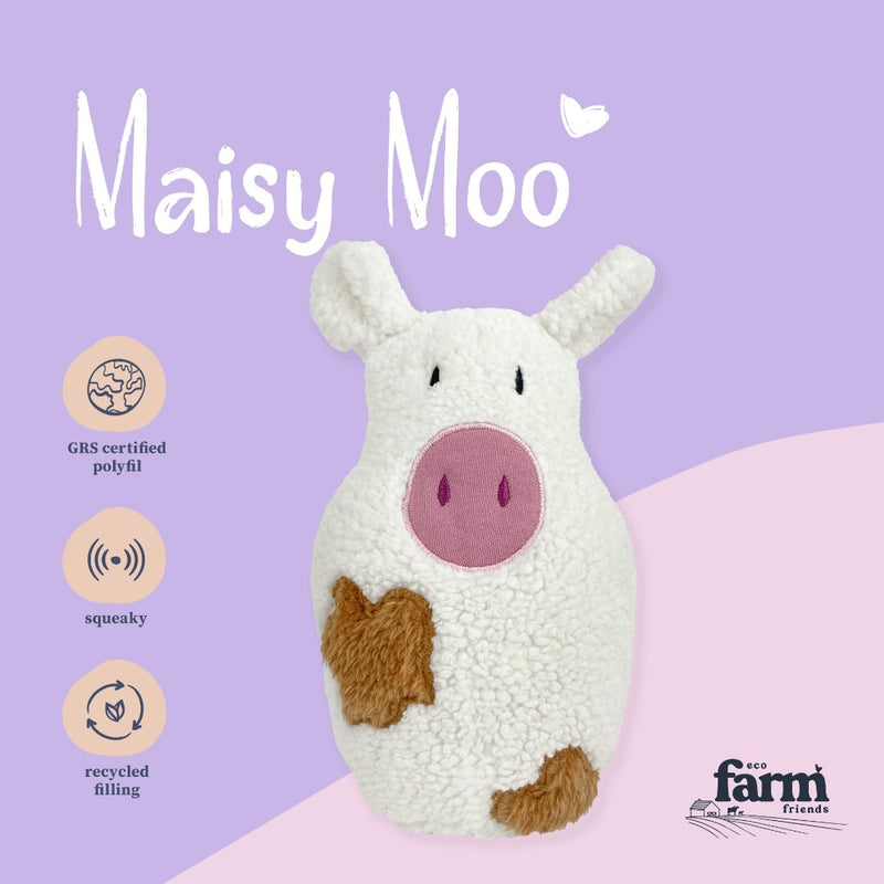 Eco Farm Friends Maisy Moo GRS certified recycled dog toy, pet essentials warehouse