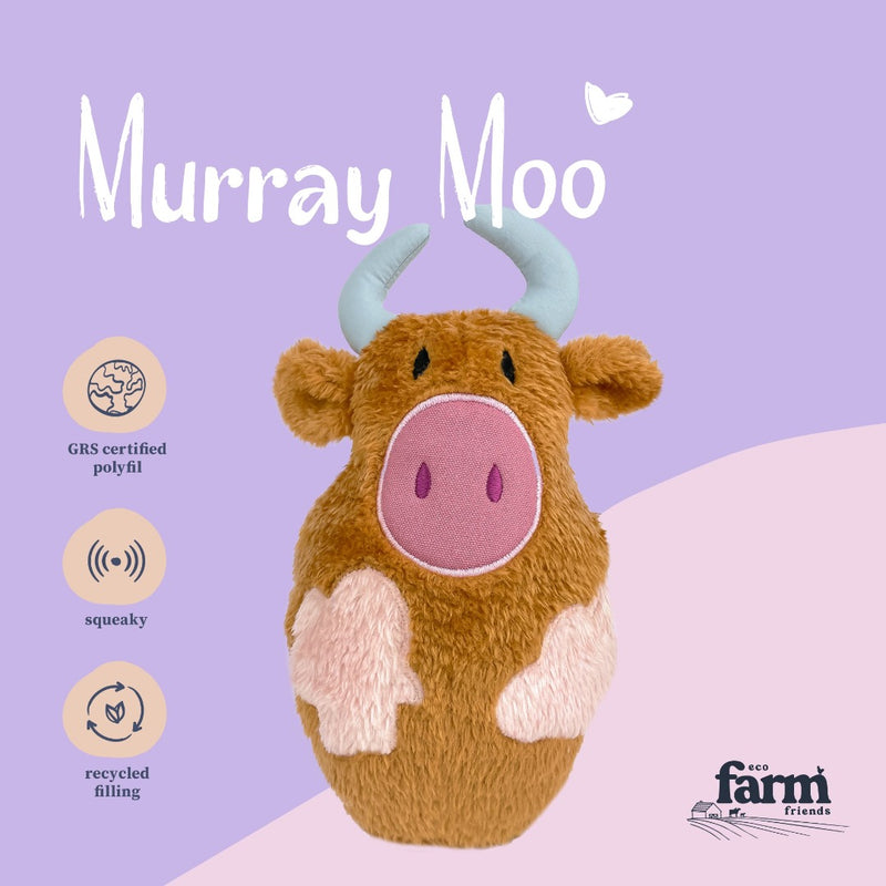Eco Farm Friends Murray Moo brown cow dog toy, pet essentials warehouse