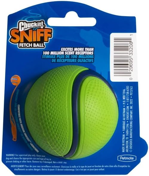 Chuckit Sniff Fetch Ball peanut butter scented back of packaging