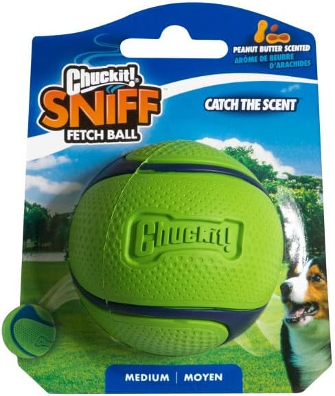 Chuckit Sniff Fetch Ball medium peanut butter scented, pet essentials warehouse