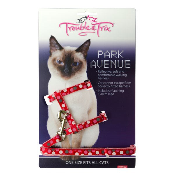 Trouble & Trix Park Ave Circle Harness and Lead Set, Cat Harnesses, Trouble and trix cat harness, Pet Essentials Warehouse