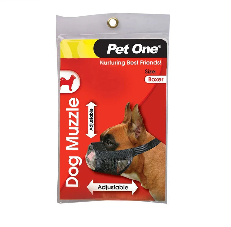 Pet One Muzzle Nylon Adjustable Black Boxer, Adjustable Muzzle, Nylon Muzzle for dogs, Pet Essentials Warehouse