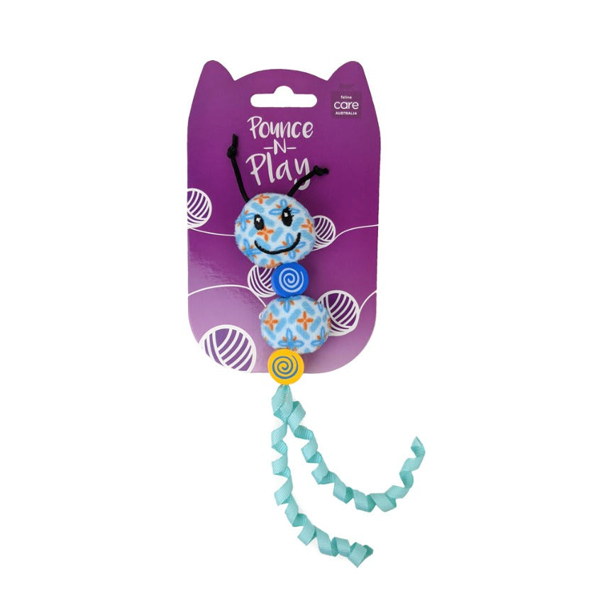 Pounce N Play Worm Blue, cat toy, Kitten worm toy, cat and kitten toys, Pet Essentials Warehouse