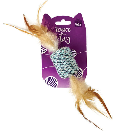 Pounce N Play Cat Toy Woolen Drum with Feathers, Drum and Feathers cat toy, Cat and Kitten toys, Kitten toys, Cat toys, Pet Essentials Warehouse
