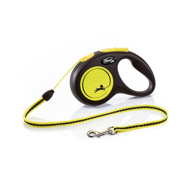 Flexi New Neon Retractable Cord Lead, Flexi Dog retractable lead with yellow cord, pet essentials warehouse