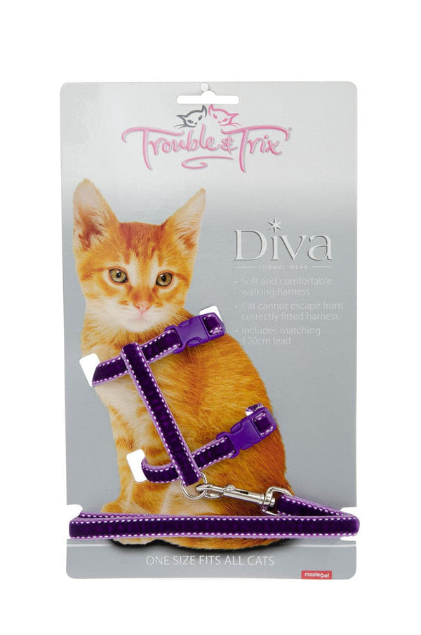 Trouble & Trix Velvet Stitched Cat Harness & Lead Set, Pet Essentials Warehouse, Pet City