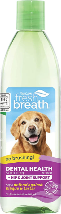 TropiClean Fresh Breath Dental Health Solution Hip & Joint Support for Dogs, Hip and Joint for dogs, Dental Health for dogs, No Brushing Teeth Cleaner, Pet Essentials Warehouse