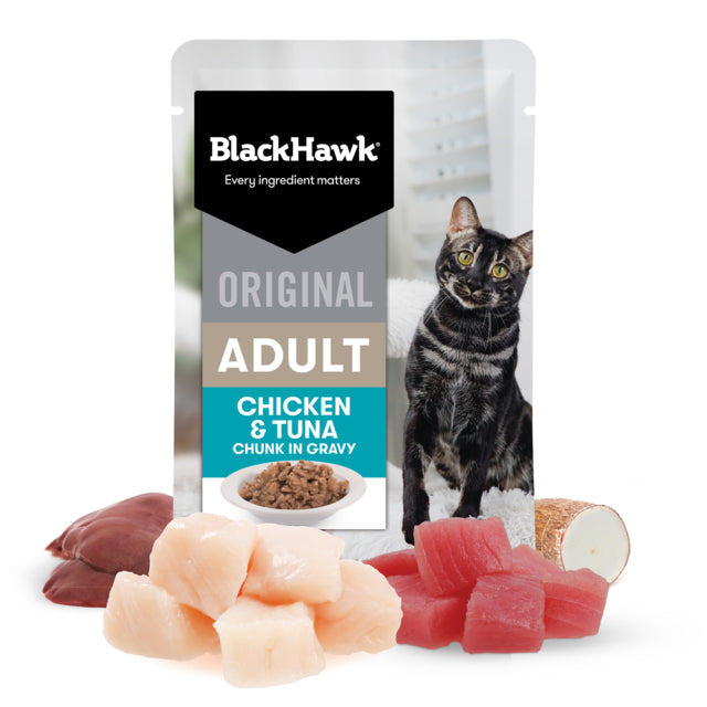 Black Hawk Original Adult Chicken & Tuna in Gravy Wet Cat Food, Tuna and chicken adult cat food, wet cat food, Pet Essentials Warehouse