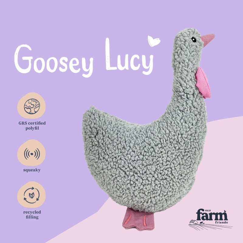 Eco Farm Friends Goosey Lucy Dog Toy GRS certified polyfil, pet essentials warehouse, recycled dog toys