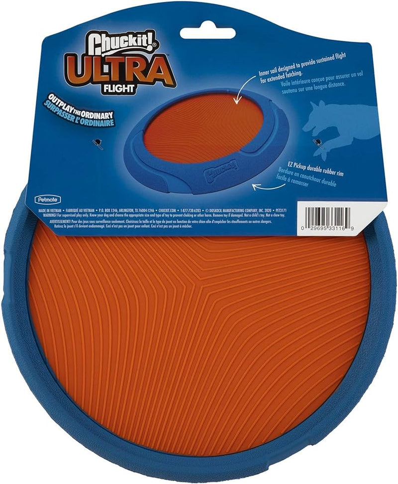 Chuckit! Ultra Flight frisbee back of packaging, Pet Essentials Warehouse, chuckit ultra flight barcode