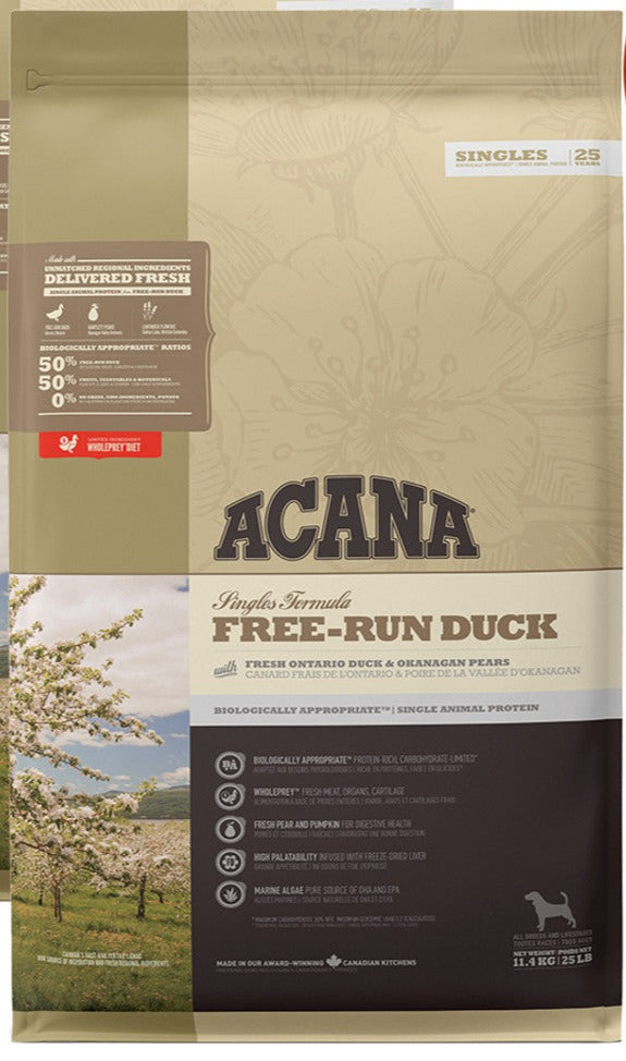 Acana Singles Free-Run Duck Dry Dog Food 11.4kg, pet essentials warehouse