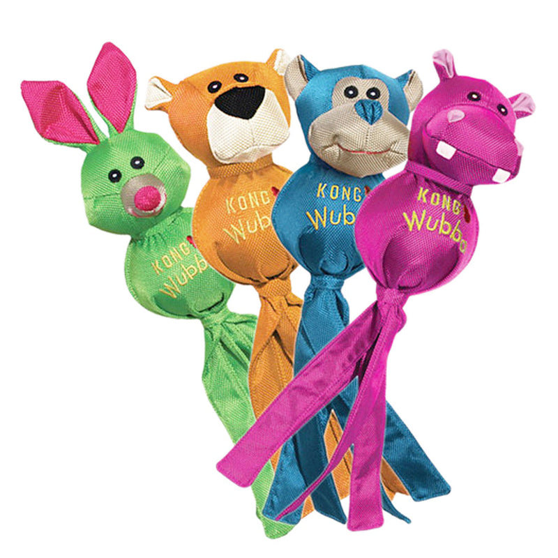 Kong Wubba Ballistic Friends green bunny, kong pink hippo dog toy, pet essentials warehouse