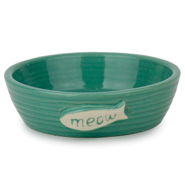 Cattitude Ceramic Cat Dish Aqua Pottery Fish, Pet Essentials warehouse, cat ceramic dish bowl