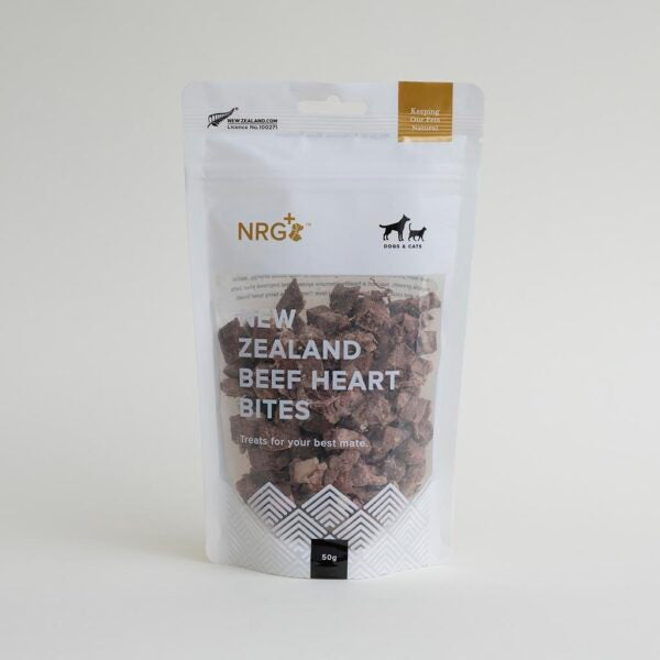 NRG Freeze Dried Bites NZ Grass-Fed Beef Heart, Cat and dog Treats, Newzealand made pet treats, Pet Essentials Warehouse