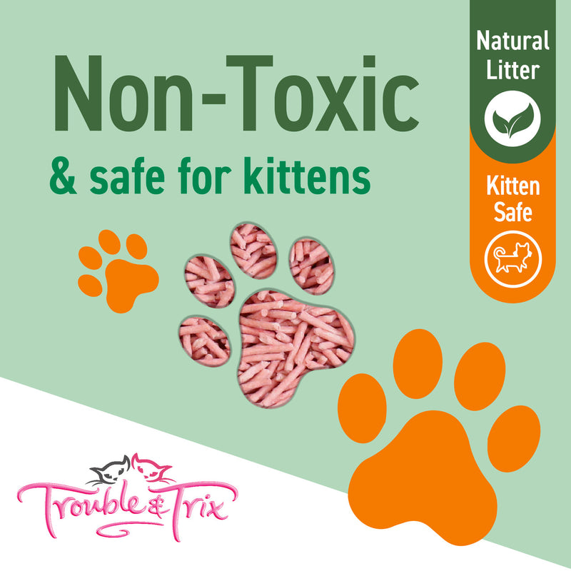 Trouble & Trix Natural Cherry Blossom Scent Pellet Cat Litter, Natural cat litter, clumping cat litter non-toxic poster, pet essentials warehouse