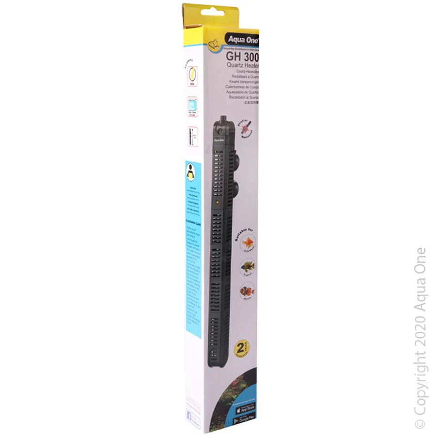 Aqua One Quartz Glass Heater With Cover 300w heater, Pet Essentials Warehouse