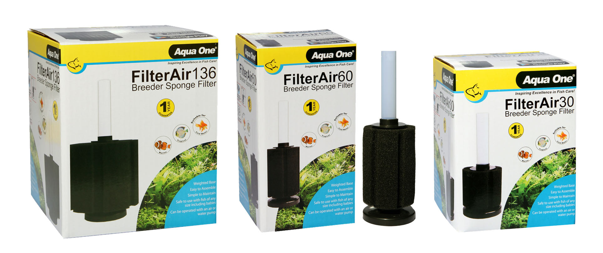 Aqua One FilterAir Aquarium Sponge Air Filter, Breeders Sponge Air Filter, Pet Essentials Warehouse