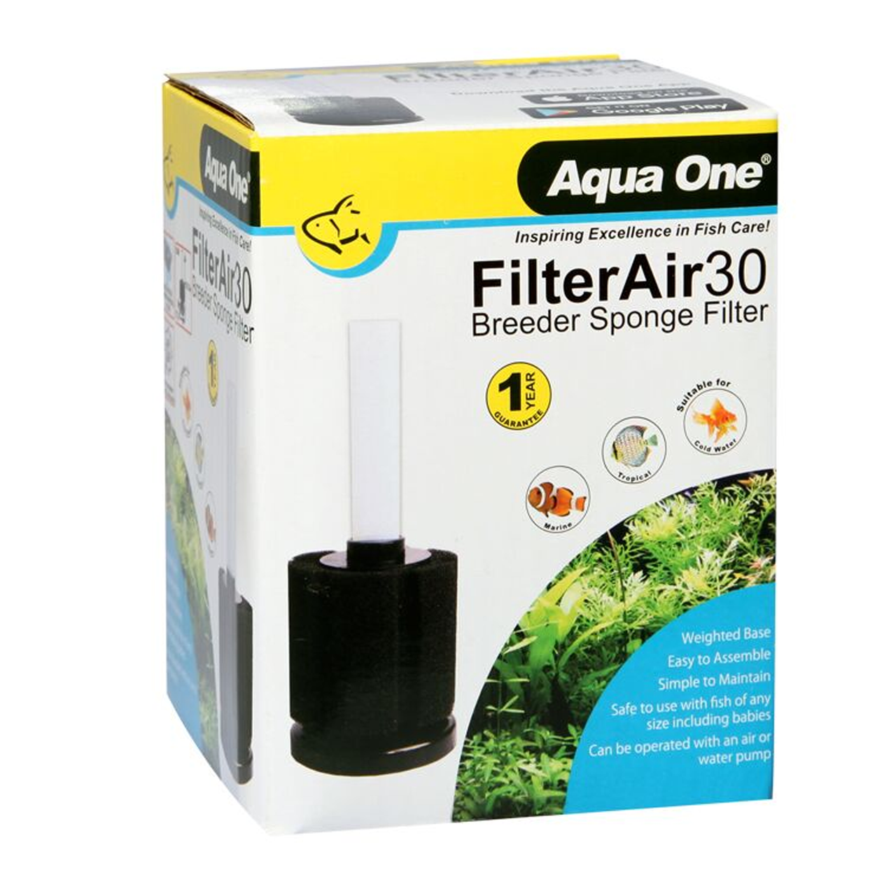 Aqua One FilterAir Aquarium Sponge Air Filter FilterAir 30, Pet Essentials Warehouse, Pet City, Breeders Sponge Filter