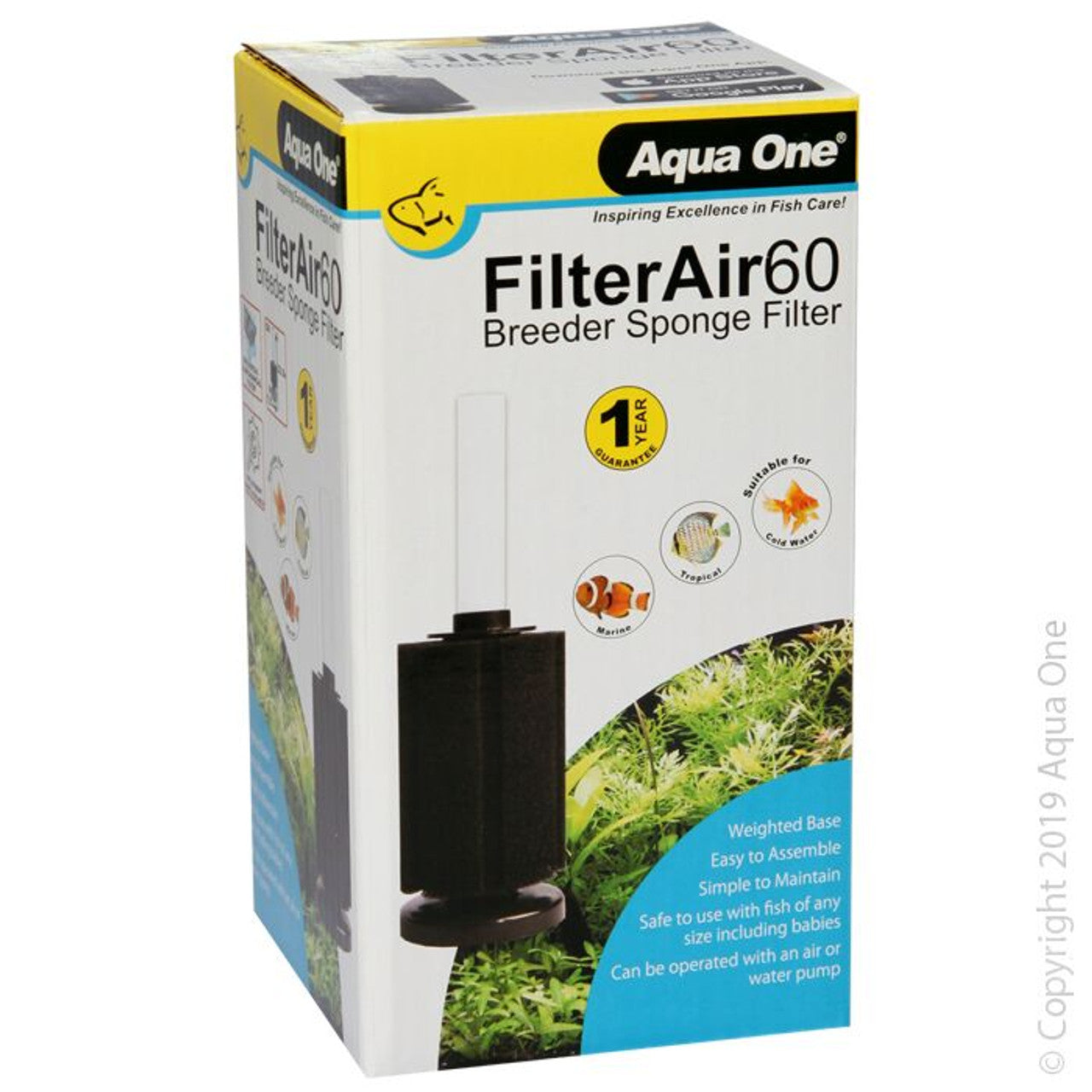 Aqua One FilterAir Aquarium Sponge Air Filter FilterAir 60, Pet Essentials Warehouse, Pet City, Breeders Sponge Filter