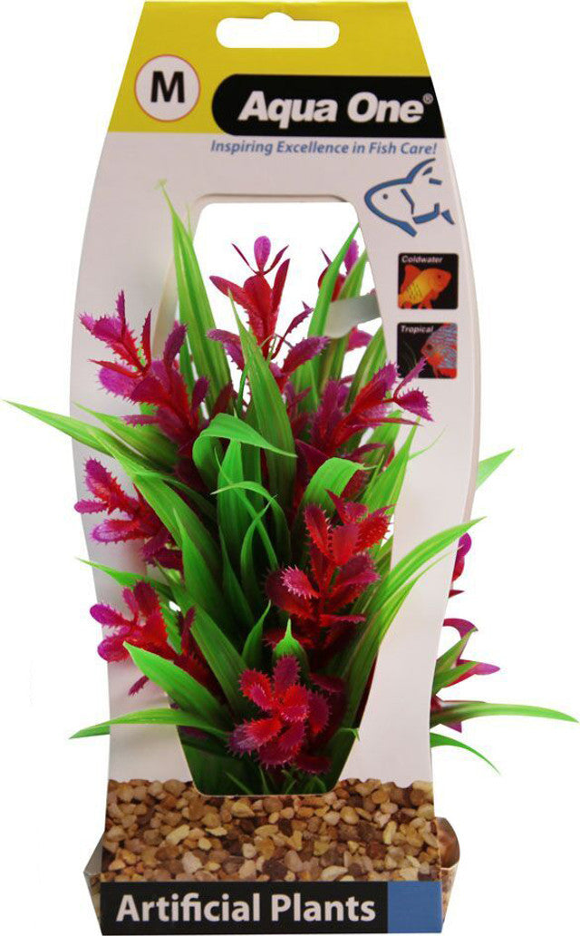 Aqua One Red Ludwigia & Green Sword With Gravel Base Plastic Plant, Pet Essentials Warehouse