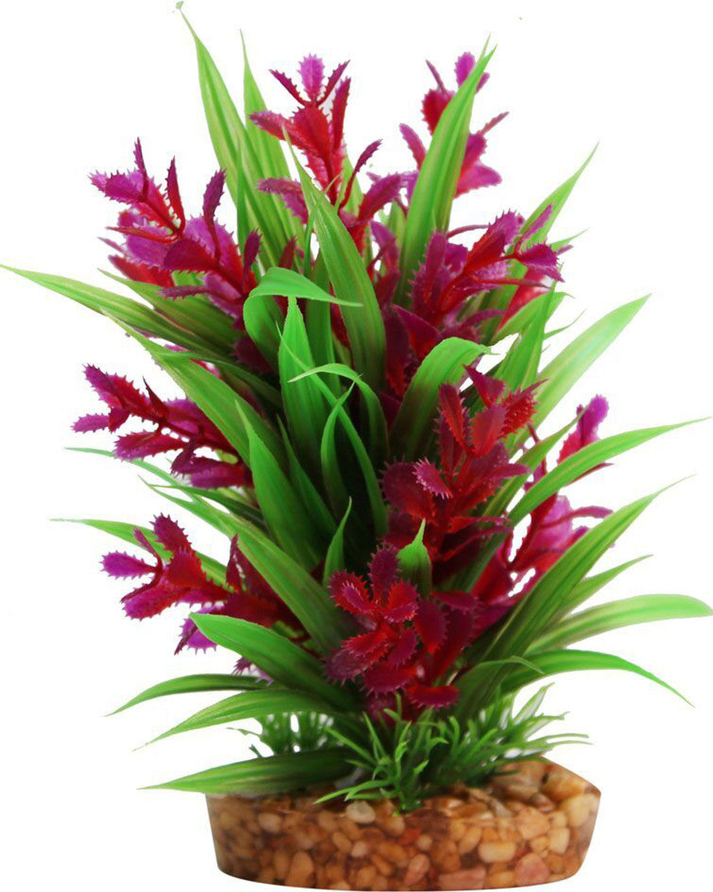 Aqua One Red Ludwigia & Green Sword With Gravel Base Plastic Plant with red and green plants, pet essentials warehouse