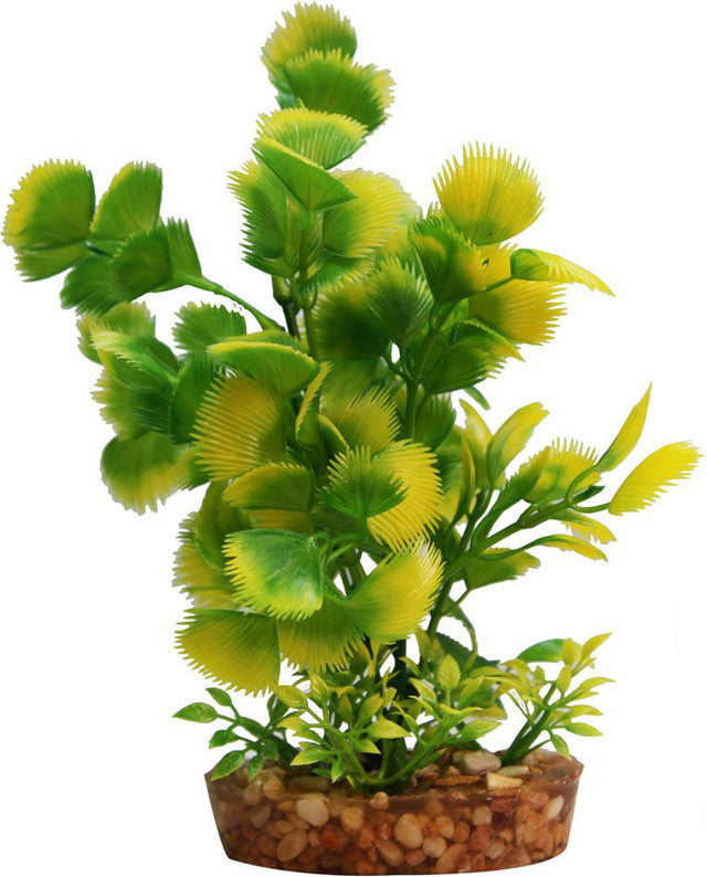 Aqua One Yellow Hottonia With Gravel Base Plastic Plant yellow flowers, pet essentials warehouse