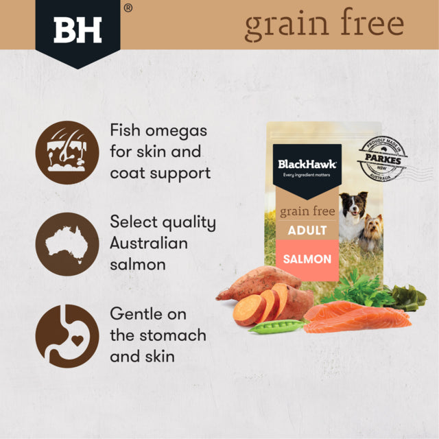 Black Hawk Grain Free Adult Salmon Dry Dog Food, Grain Free dog food, Skin and coat for dogs, Pet Essentials Warehouse