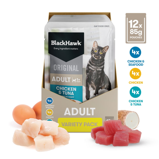 Black Hawk Original Adult Variety Box in Gravy Wet Cat Food, Wet cat food, cat food for cats, Pet Essentials Warehouse