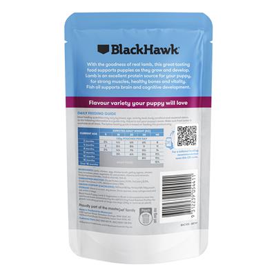 Black Hawk Puppy Lamb & Vegetables Medium to Large Breed Wet Dog Food, Barcode, Back of packaging, Pet Essentials Warehouse
