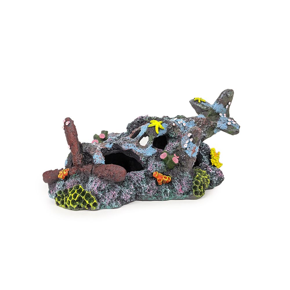 Aqua Care Ornament Plane Ruins with Coral Pet Essentials