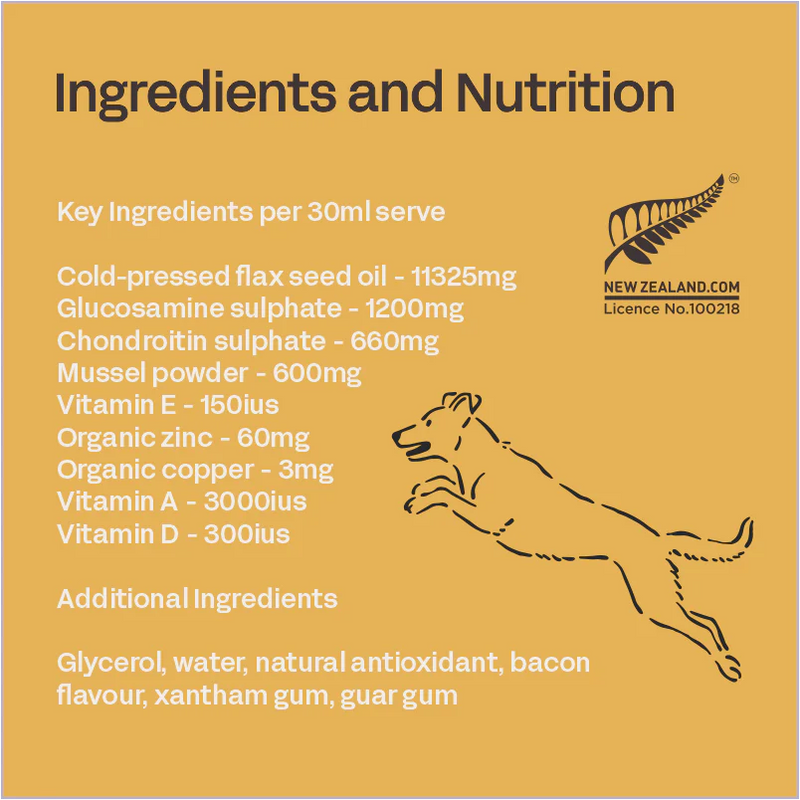 Fourflax Bone & Joint Oil Supplement ingredients and nutrition, pet essentials warehouse