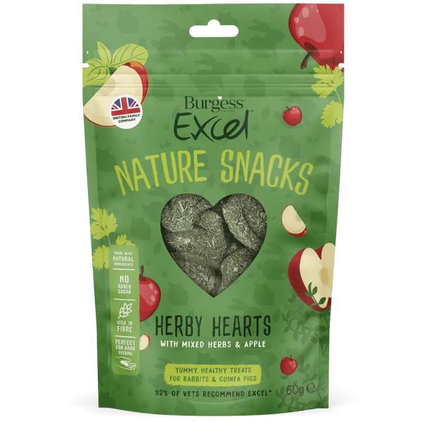 Burgess Excel Herby Hearts Treats 60g pack, pet essentials warehouse,