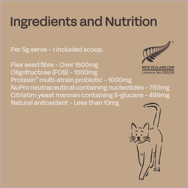 Fourflax Probiotics for Cats, Heathy tummies for cats, Probiotics for cats, balance for cats, bowel balance for cats, Pet Essentials Warehouse, ingredients and nutrition cat fourflax