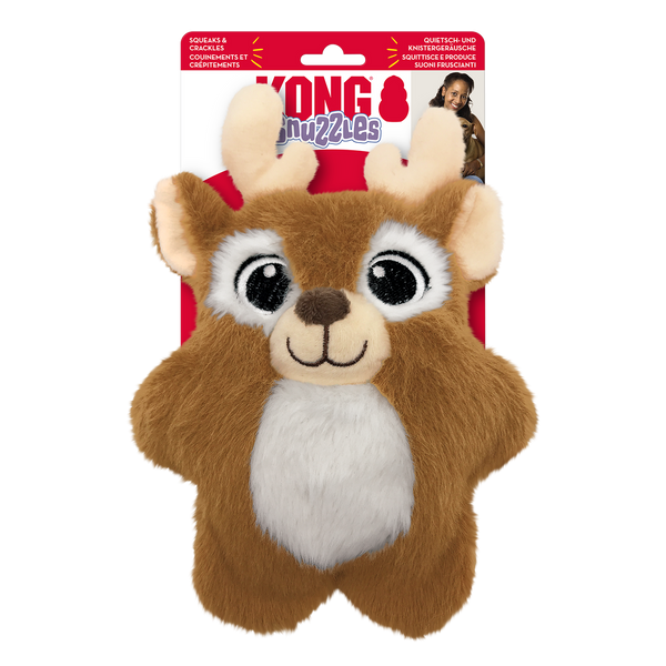 Kong Christmas Holiday Snuzzles Reindeer Plush Dog Toy, Pet Essentials Warehouse