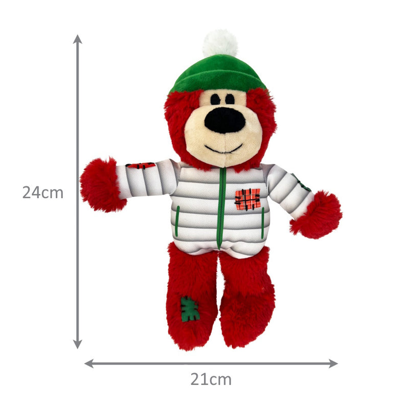 Kong Christmas Holiday Wild Knots Bear Snuggle Plush red santa bear, pet essentials warehouse