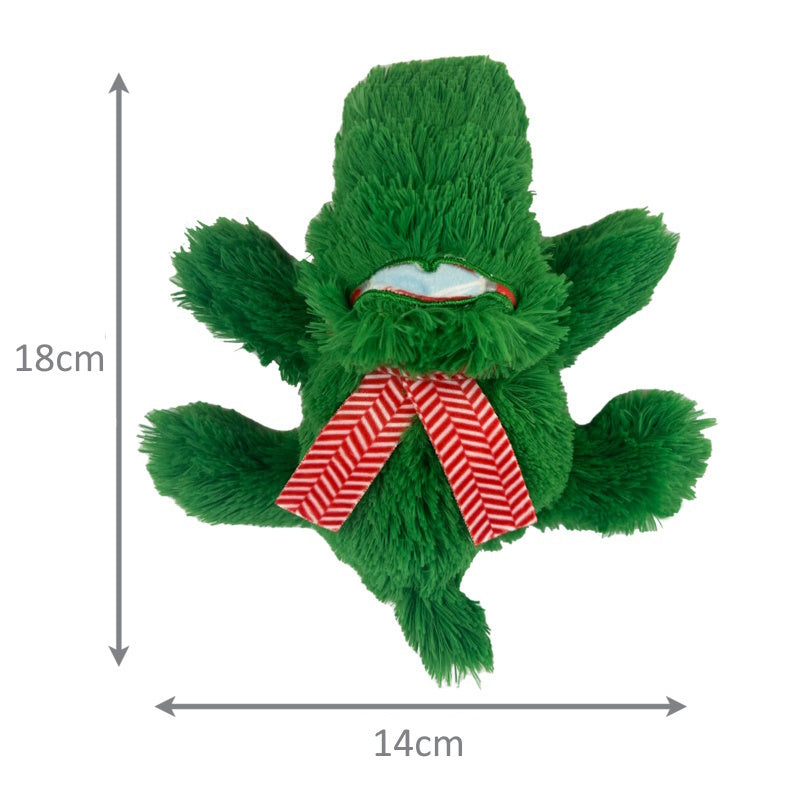 Kong Christmas Holiday Alligator Snuggle Plush Dog Toy small, green aligator, pet essentials warehouse