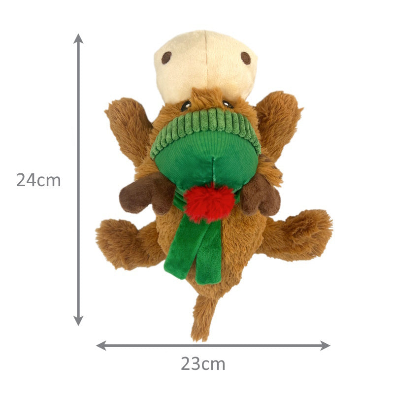 Kong Christmas Holiday Snuggle Reindeer Plush size dimension, pet essentialswarehouse