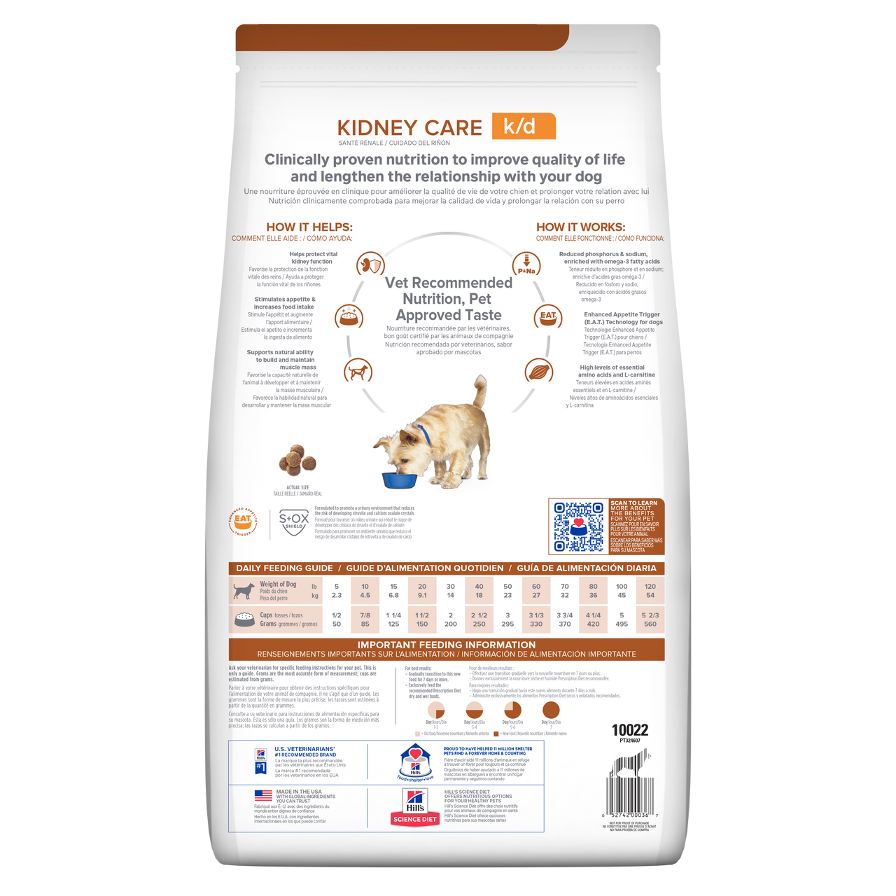 Hill's Prescription Diet k/d Kidney Care Dry Dog Food 3.85 back packaging, Pet Essentials Warehouse