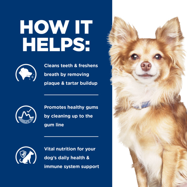 Hill's Prescription Diet t/d Small Bites Dental Care Dry Dog Food, How it helps, Helps clean dogs teeth, Pet Essentials Warehouse