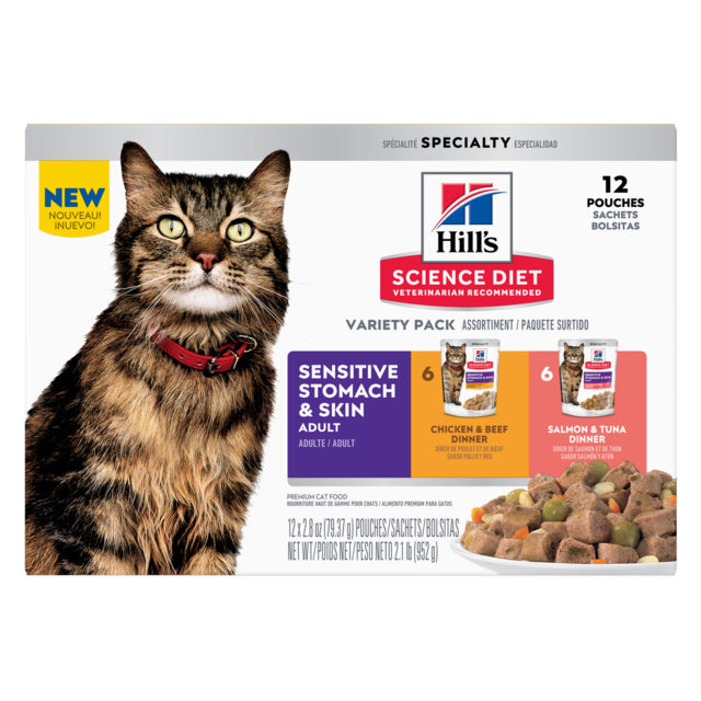 Hill's Science Diet Adult Sensitive Skin Stomach Variety Box Wet Cat Food, Hills cat food, sensitive skin and stomach, Pet Essentials Warehouse
