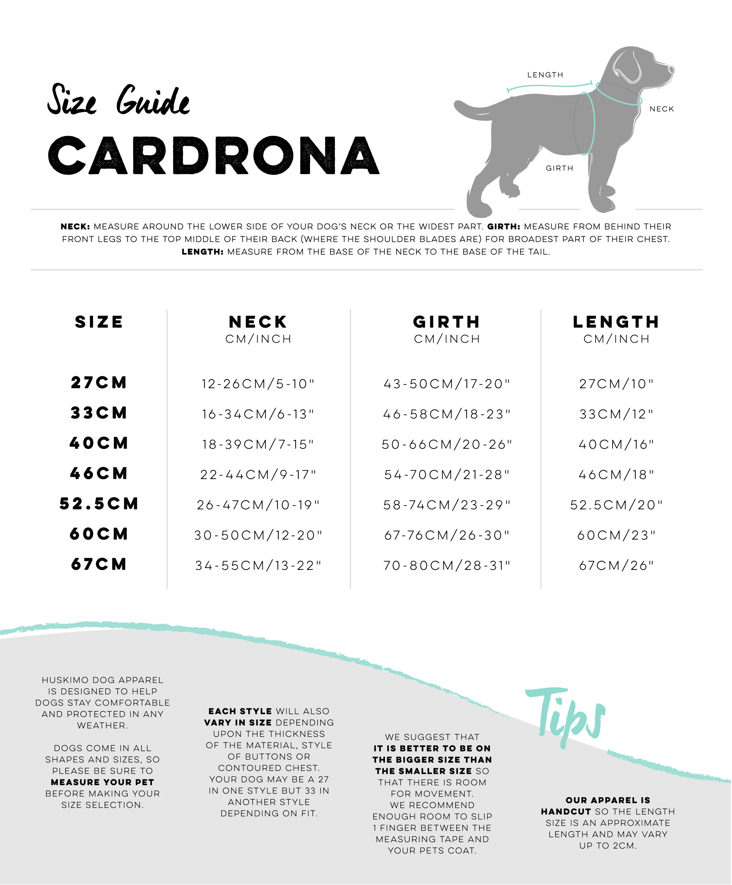 Huskimo Dog Coat Cardrona Grape size chart, pet essentials warehouse