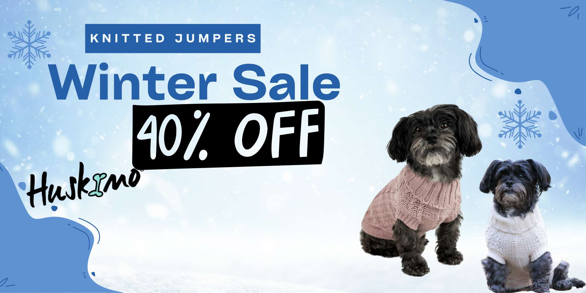 Huskimo Dog Jumpers 40% OFF Winter Sale Mobile Banner