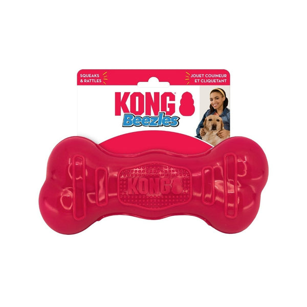 Kong Beezles Squeaker & Rattle Fetch Bone classic red colour, pet essentials warehouse