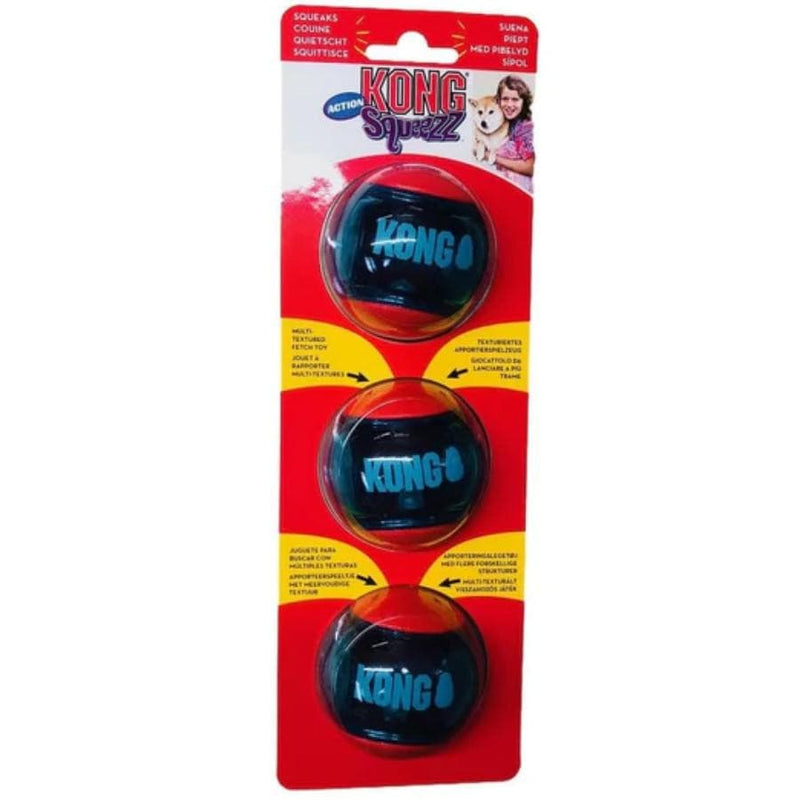 Kong Squeezz Action Ball Medium 3 pack Dog Toy, Pet Essentials Warehouse