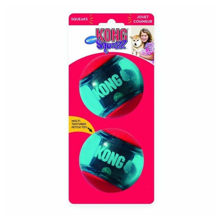 Kong Squeezz Action Ball Small 2 pack Dog Toy, Pet Essentials Warehouse