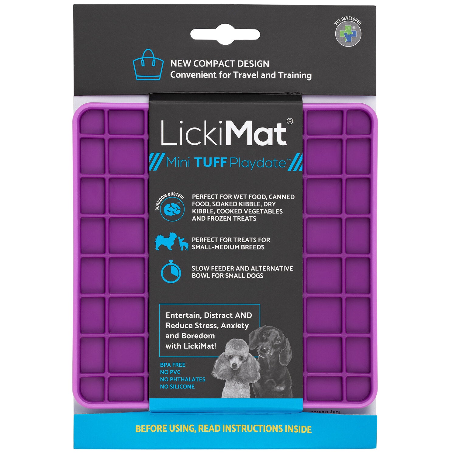 LickiMat Mini Tuff Playdate Purple, Tuff lickiMat, Pet Essentials Warehouse
