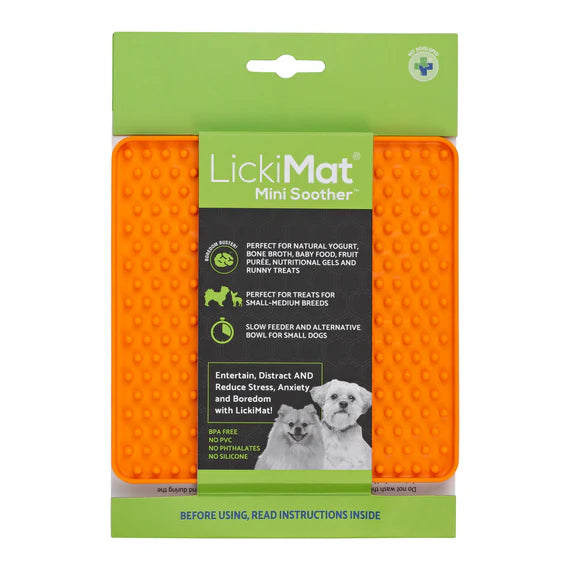 Lickimat Classic Mini Soother, Lick mat Orange, Pet Essentials Warehouse